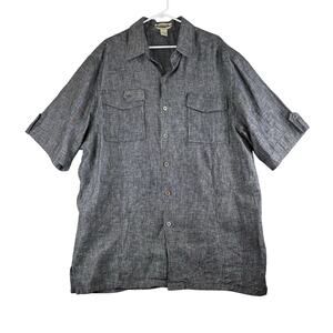 Mojito Collection Button Up Shirt Men Large 100% Linen Grey Travel Summer Resort